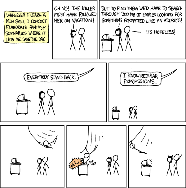 Cueball saves the day with regex